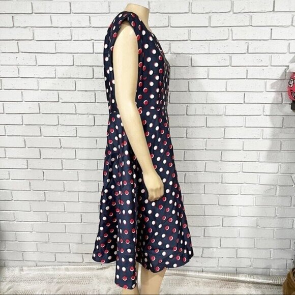 Hobbs silk wool red-white-blue polka dot midi dress - Size 12 - Picture 8 of 9